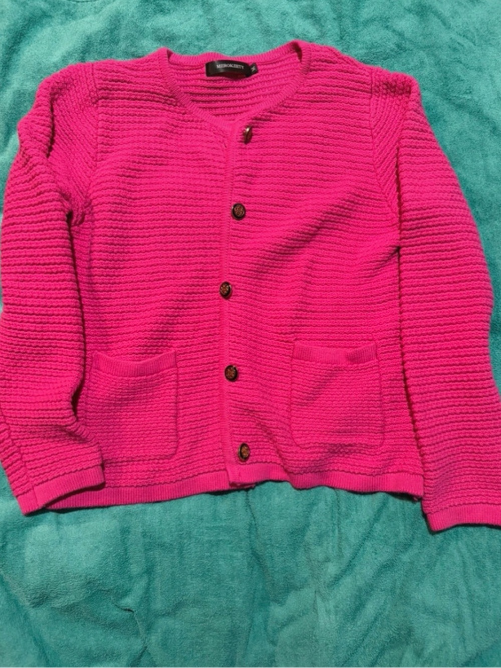 Bright Pink Textured Button Cardigan